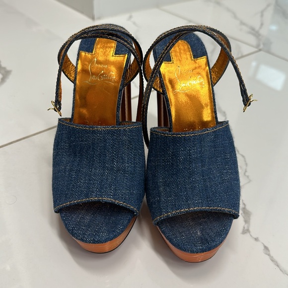 Christian Loboutin Denim Heels Platforms - Picture 2 of 3